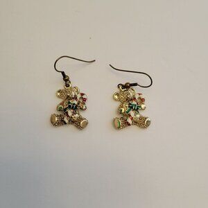 Christmas Teddy Bear with Candy Cane Earrings